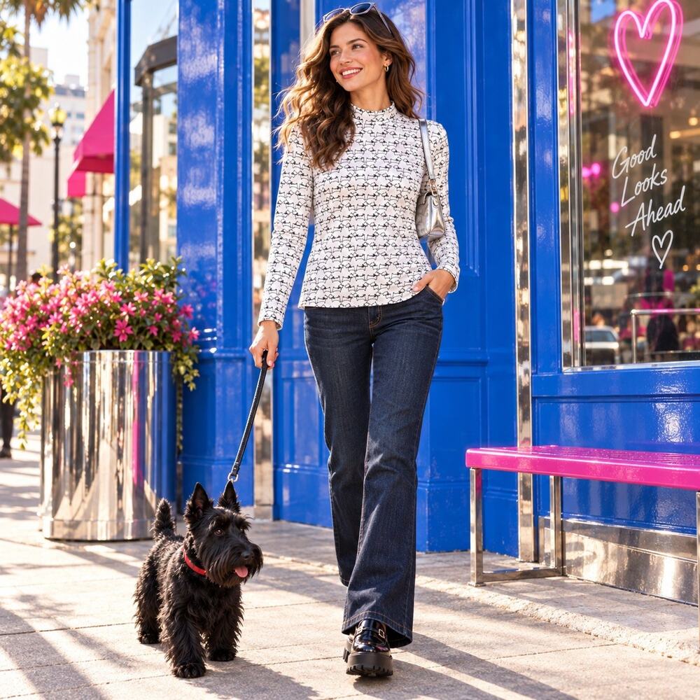 Charter Club Women’s M Supima Cotton Scottie Dog Novelty Print Mock Neck Top NWT